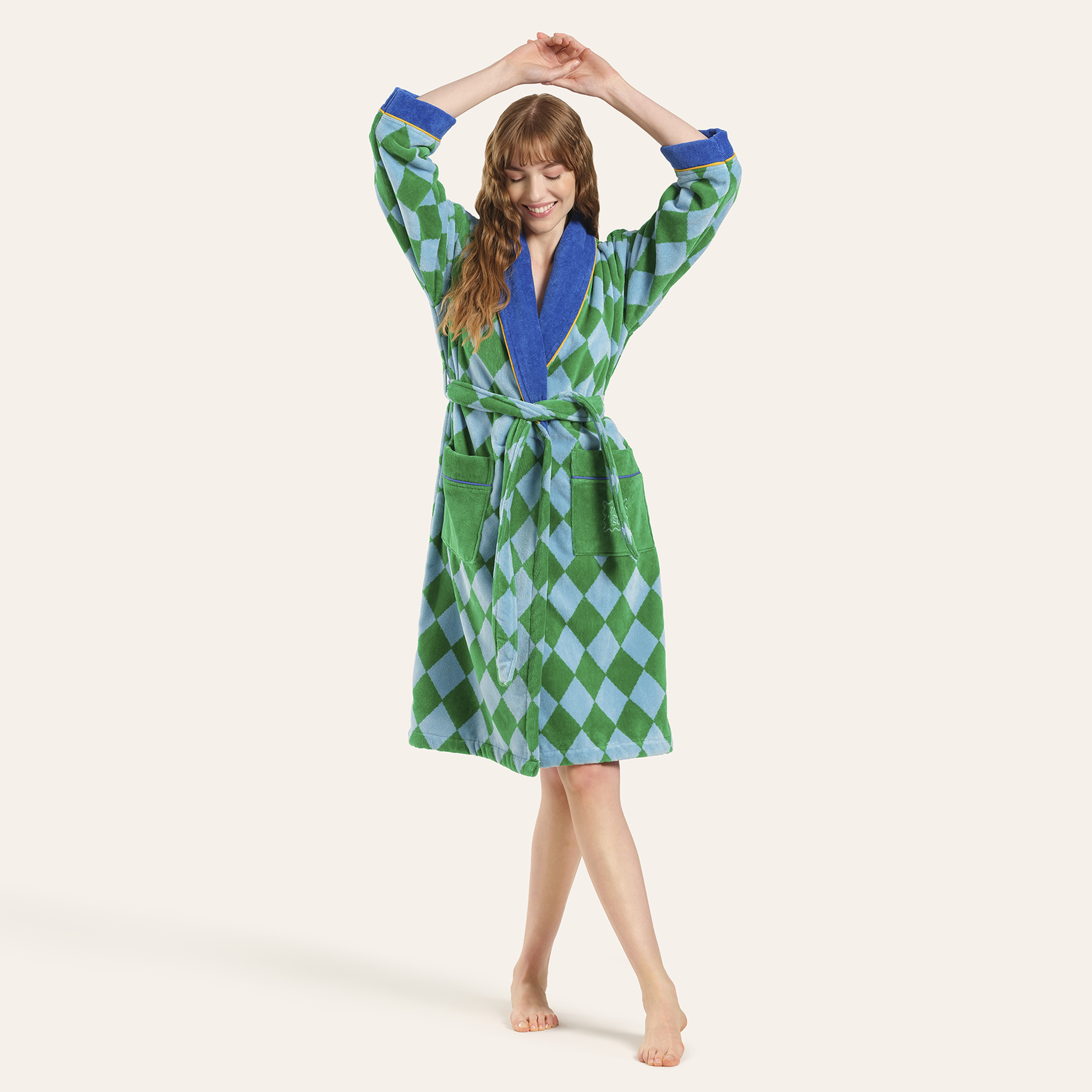 Tabea Yeşil - Mavi Unisex Bornoz