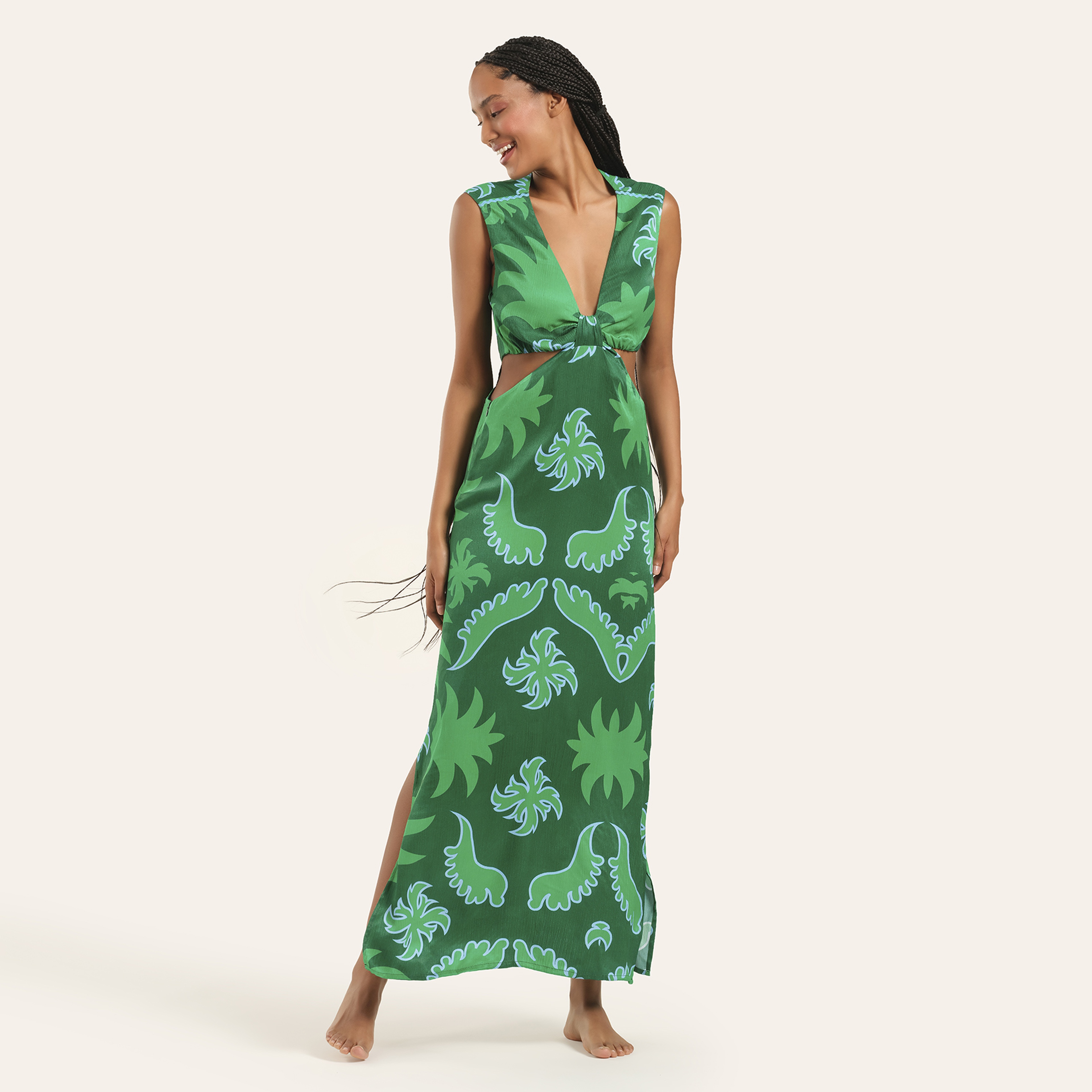 Tavas Yeşil-koyu Yeşil Ecovero Rayon Elbise