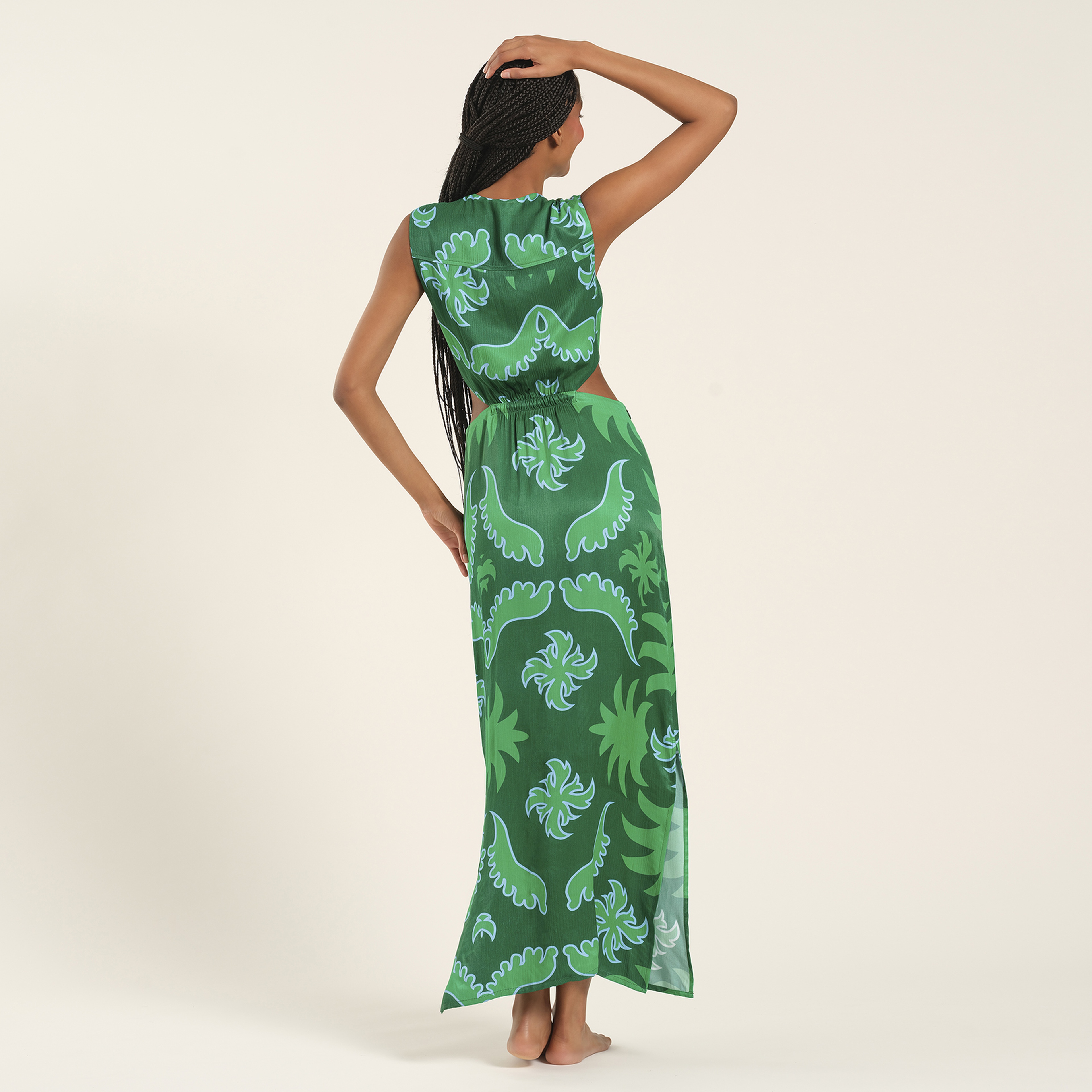 Tavas Yeşil-koyu Yeşil Ecovero Rayon Elbise