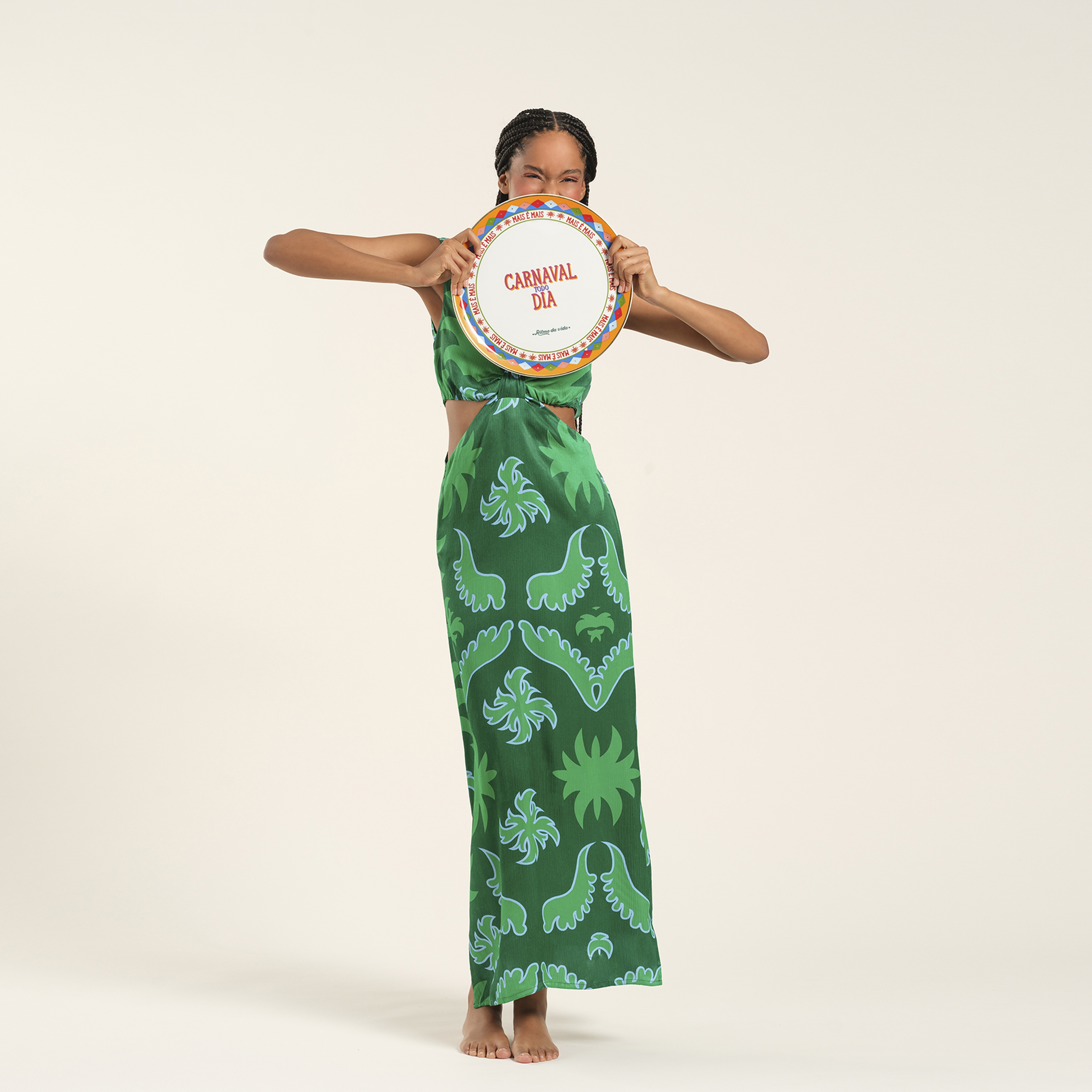 Tavas Yeşil-koyu Yeşil Ecovero Rayon Elbise