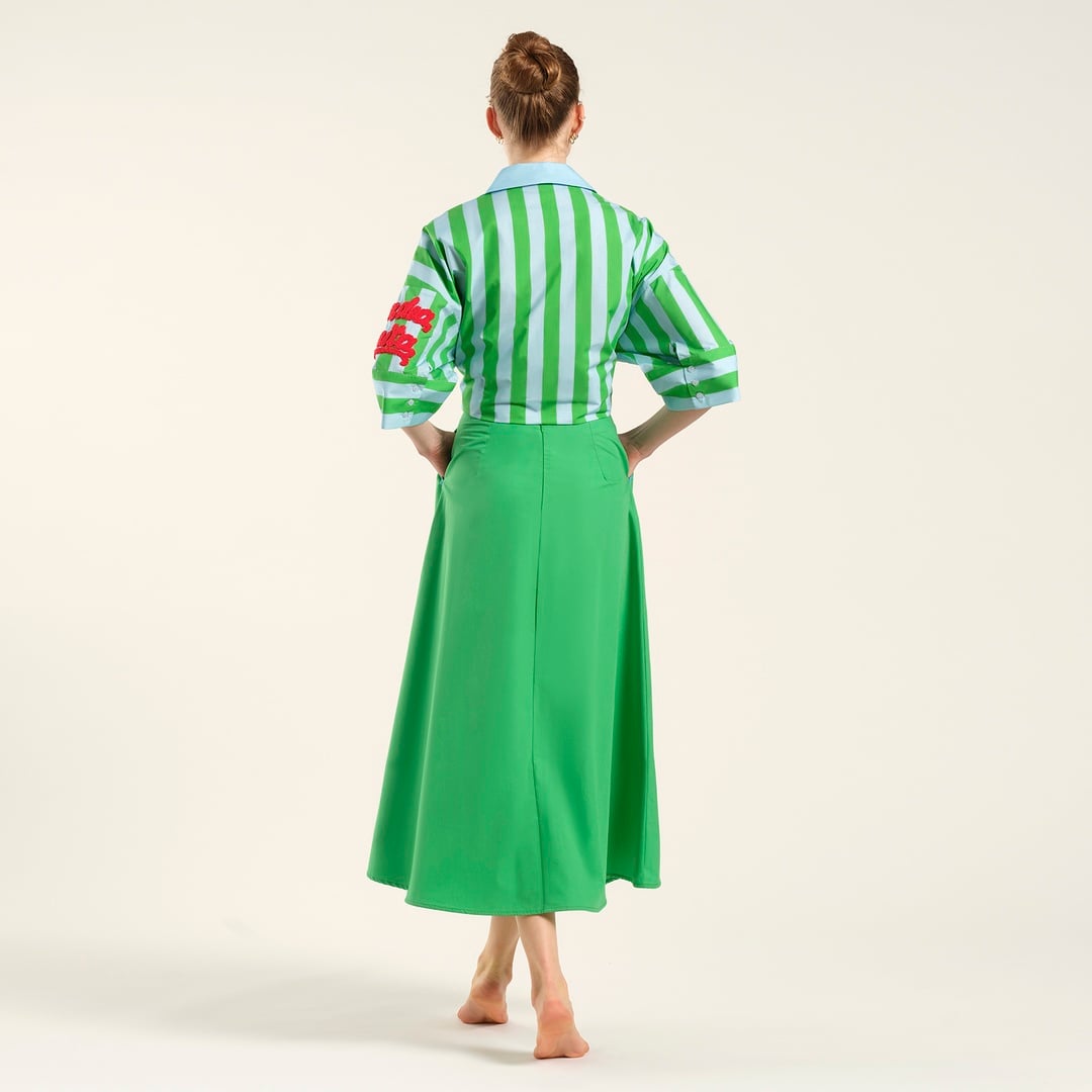 Tavas Çizgili Poplin Gömlek - Yeşil - Mavi