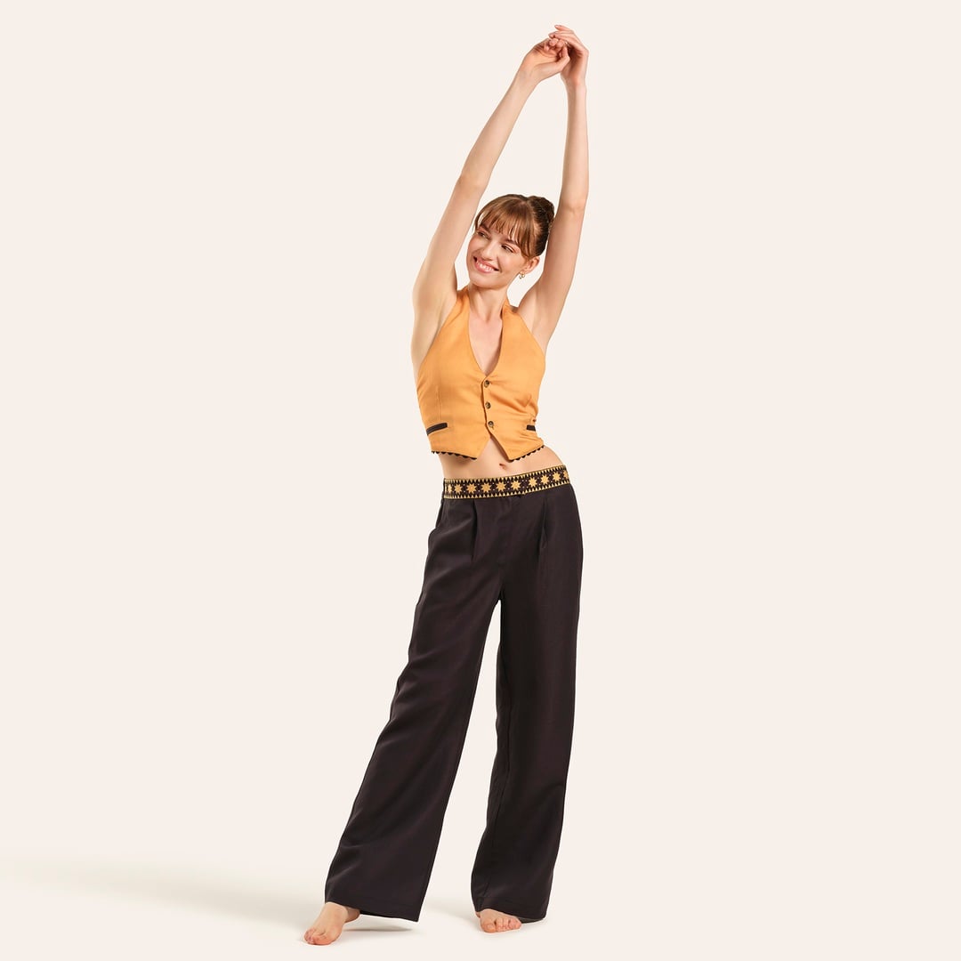 Black Lyocell Linen Trousers