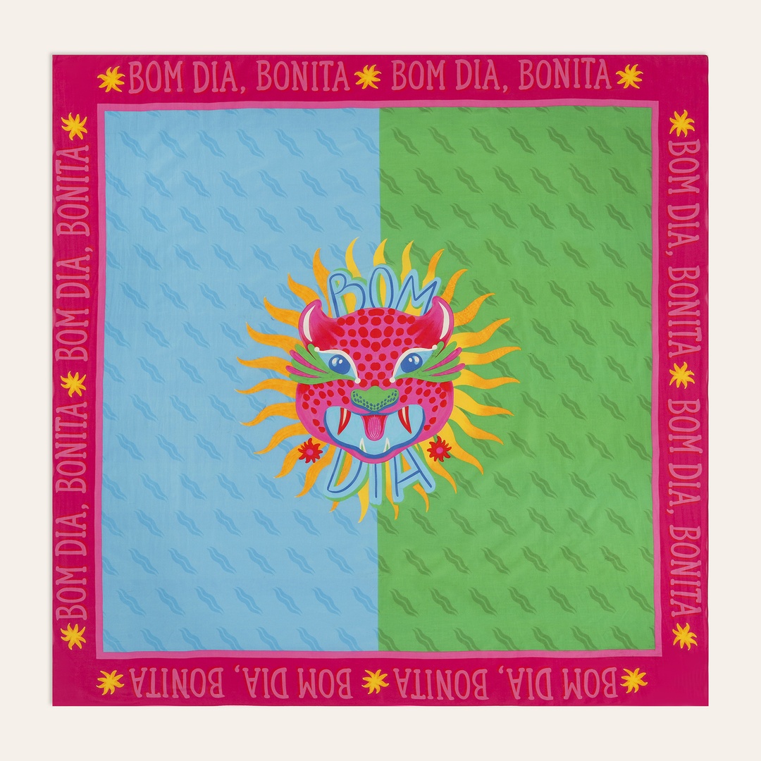 Pera Dijital Baskılı Pamuk İpek Pareo 140x140 Cm Mavi - Yeşil